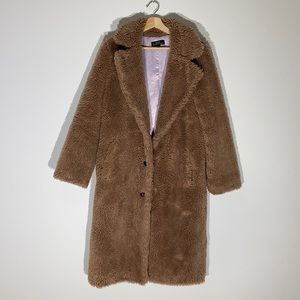 SFW Saks Fifth Avenue Long Brown Sherpa/Teddy Coat